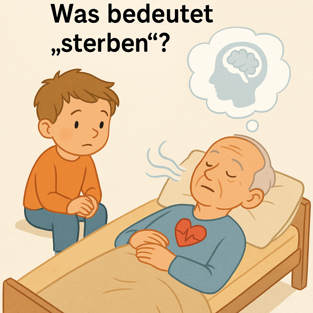 Bild eines sterbenden Mannes. NEBEN IM EIN KIND...